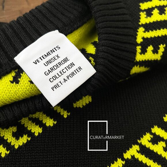 Vetements: RARE Neon All Over Monogram Pattern Logo Knit Fine Wool FW22 - Picture 11 of 16